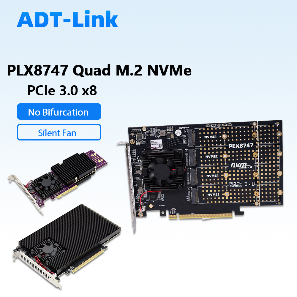 Quad M.2 Nvme Pcie Bifurcation Card - Placa de expansão PLX8747 Quad M.2