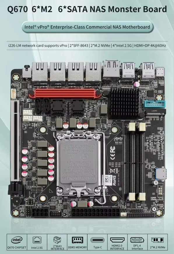 Placa-Mãe NAS Intel vPro Q670  - Lga 1700 Ddr5 Itx Motherboard avaliação e preço